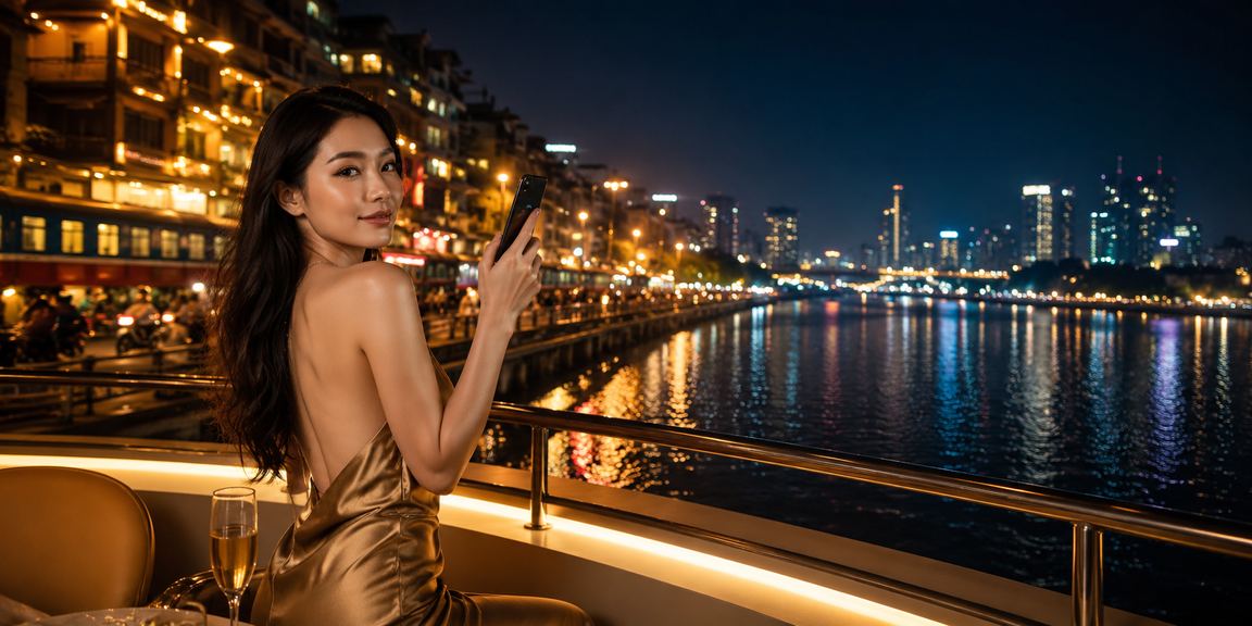 Khung cảnh đêm Hà Nội ánh đèn neon